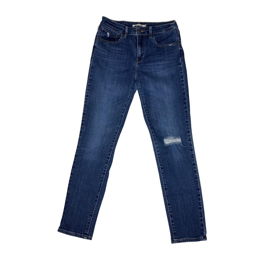 28 Levis 721 High Rise Skinny Jeans Womens Blue Cotton Blend Distressed Stretch
